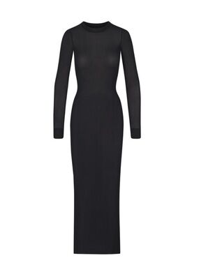 SKIMS Black Sheer Long-Sleeve Maxi Dress